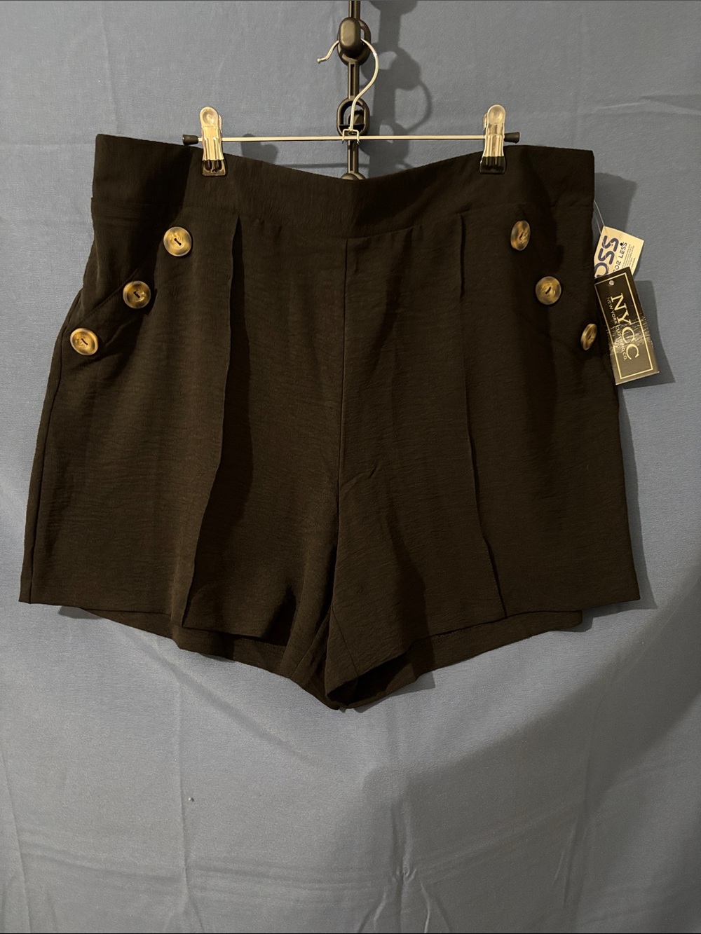 New York & Company Black High-Waist Shorts with Gold Buttons